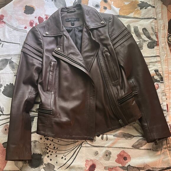 Muubaa Dark Brown Leather Jacket. Size US 4 / UK 8 - Picture 1 of 5